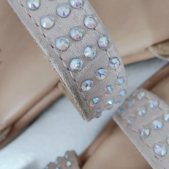 Cat & Jack Girls' Rainee Blush Rhinestone Gladiator Sandals, Sz 1 - Picture 11 of 12